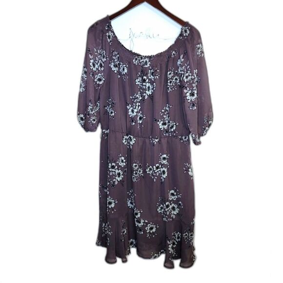 Maurices Gray Floral Elbow Sleeve Off The Shoulder Smocked Dress Size XL - Picture 1 of 9